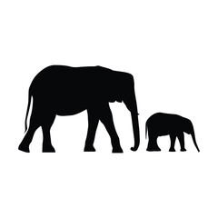 Fototapeta premium Majestic black silhouette of an adult elephant walking alongside its adorable baby, symbolizing family bonds and the wild