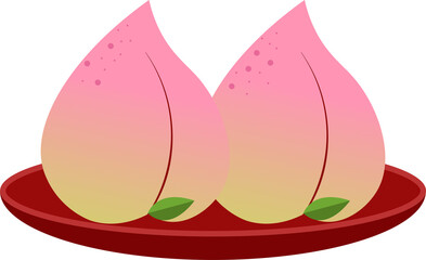 Illustration of Two Peaches of Immortality on Plate