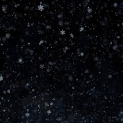 Fototapeta premium Cinematic falling snow particles over a dark background, creating a dramatic winter atmosphere. Perfect for overlays, posters, and holiday-themed visuals. 