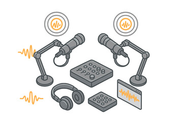 Fototapeta premium Recording studio setup with microphones, headphones, and audio equipment for producing sound content