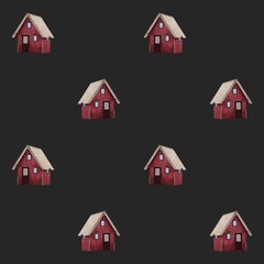 Winter Nordic Village Seamless Pattern &ndash; Watercolor Houses Background