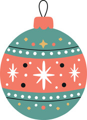 Patterned Christmas Bauble Ornament with Snowflake and Dots Isolated on Transparent Background Flat Vector