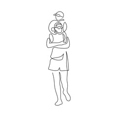 Mom holding a kid on shoulders line art