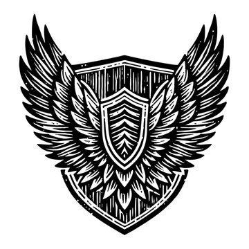 Winged Shield Emblem Emblematic Symbol With Feathered Wings And Decorative Border