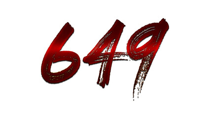 3D blood red number design of 649 on white background.