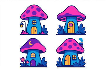 Obraz premium Colorful mushroom-shaped houses in a whimsical design with pastel colors and playful details in a fantasy setting