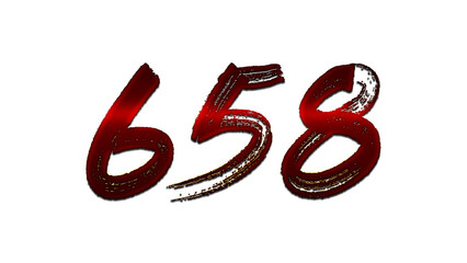 3D blood red number design of 658 on white background.