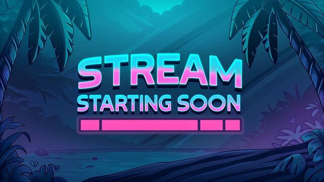 Stream starting soon screen with animated virtual overlay loop concept featuring tropical leaves and vibrant colors.