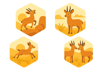 Obraz premium Colorful illustrations of antelope in a scenic landscape during sunset hours
