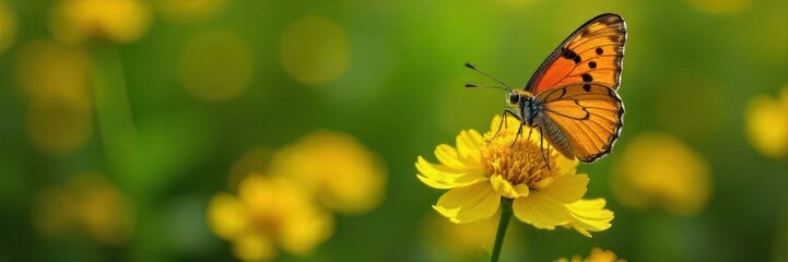 Fototapeta premium Vibrant butterfly moth perched on showy goldenrod bloom , wings, detail