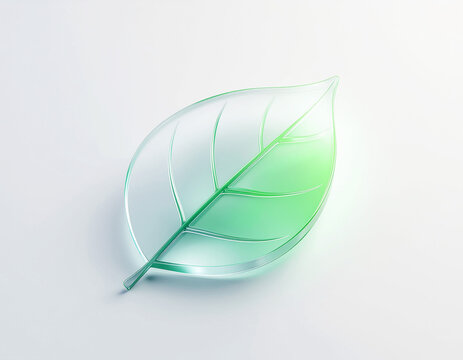 Stylized 3D Leaf Icon with translucent green gradient and defined veins&mdash;symbol of nature and sustainability.