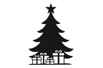 Obraz premium Christmas tree silhouette with presents and star, celebrating winter holidays and gift giving, transparent background