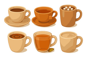 Obraz premium Variety of hot beverages displayed in cozy ceramic cups on white background