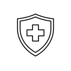 Obraz premium Shield with Medical Cross Line Drawing in Black and White – Minimal Healthcare and Safety Icon