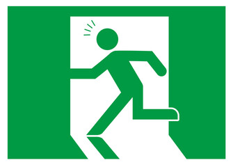 シンプルな非常口のアイコン・気づき・集中線　イラスト素材　緑