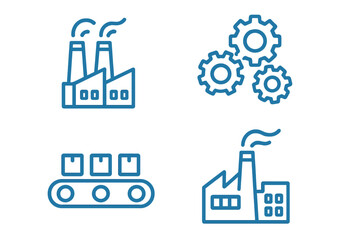 Obraz premium Industry icons featuring factories, conveyor belts, and gears representing manufacturing processes and machinery