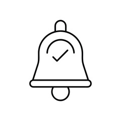 Obraz premium Notification Bell with Check Mark Line Drawing in Black and White – Minimal Alert Confirmation and Read Status Icon