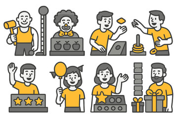 Festive carnival games with cheerful characters and colorful activities in a lively setting