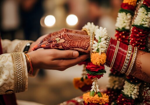 Indian couple exchange sacred vows during traditional wedding ceremony