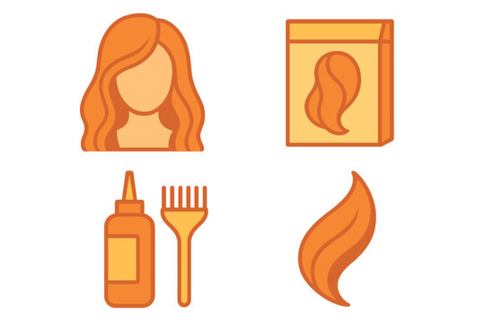 Hair coloring process kit with dye box applicator brush and stylized female head
