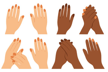 Hands of different skin tones showing various gestures and positions for communication and interaction