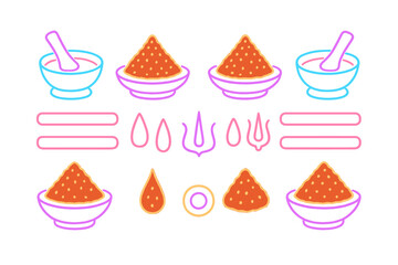 Colorful graphic showing bowls and spices with traditional elements for culinary design appeal