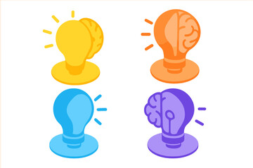 Creative light bulbs with brain designs representing ideas and inspiration in a colorful, modern style
