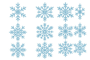 Assortment of unique blue winter snowflakes for holiday greeting cards