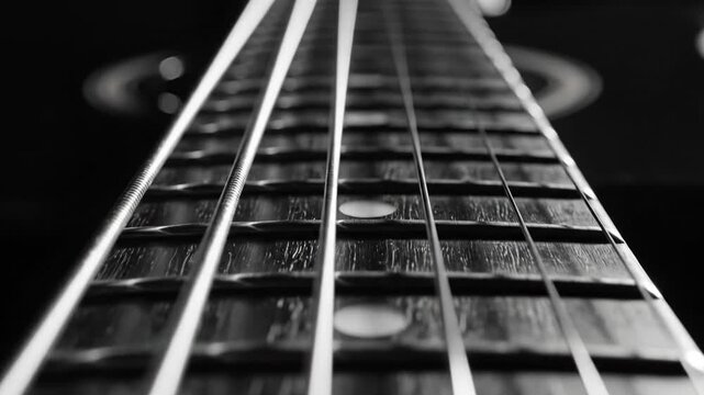 Musical Instrument's Perspective: An artistic perspective captures the intricate design of a musical instrument's neck, strings, and fretboard, evoking a sense of elegance and musicality.