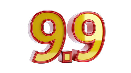 3D Rendered 9.9 Number with Red and Yellow Colors on White Background