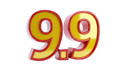 3D Rendered 9.9 Number with Red and Yellow Colors on White Background
