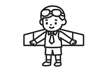 Happy young boy wearing aviator goggles and cardboard wings pretending to fly like an airplane