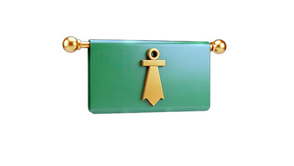 3D Rendered Green Flag with Gold Emblem on White Background