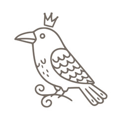 Royal crowned bird outline for whimsical designs