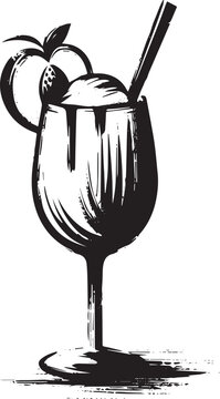 Minimalist Sumi-e Style Illustration of A Frozen Peach Bellini C
