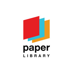 Overlapping colorful squares with the word paper library below them