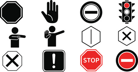 Collection of Traffic Signs and Symbols for Prohibition and Warning stop sign traffic light