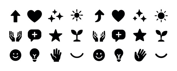 Fototapeta premium Simple icons set: arrows, hearts, stars, nature, smiley, light b