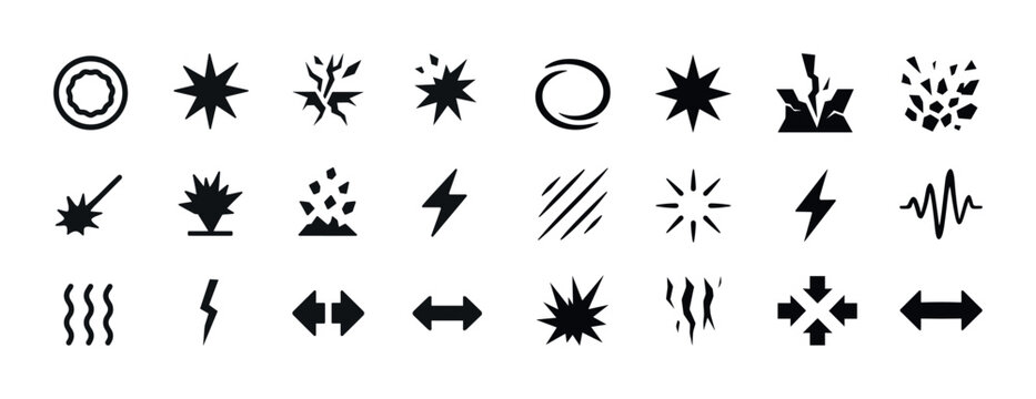 Collection of various black icon symbols illustrating energy and