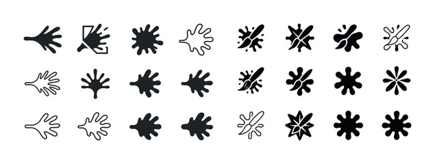 Collection of various black and white splash icons in different