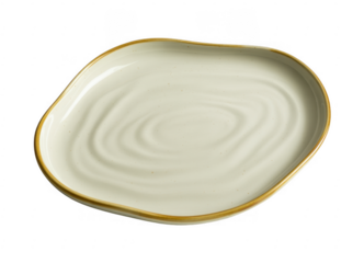 White plate with gold rim isolated on a transparent background ceramic