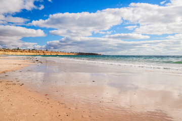 Scenic Port Willunga beachfront with white low clouds, Fleurieu Peninsula, South Australia