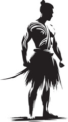 Fototapeta premium Monochrome Sumi-e Depiction of a Tattooed Maori Warrior with Dis