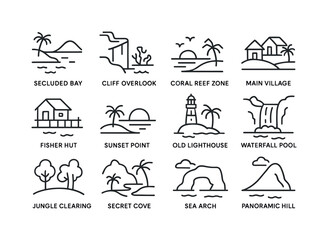 Obraz premium Island Icon Set. Island destinations. Line icon set of island de