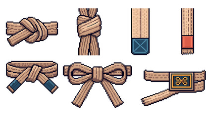 Retro pixel art rope knots and bow ties collection in beige tones
