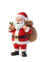 Obraz premium Cheerful Santa holding bell and gift sack.