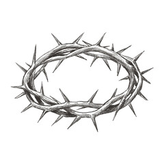 Fototapeta premium Crown of thorns Freehand illustration isolated on white background. Texture of writing materials. Handwritten pencil strokes. Hand drawn christian biblical line art. Christianity symbol. 