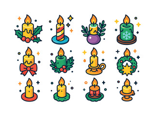Naklejka premium Festive Candle Icons. holiday candles. Colorful isometric vector