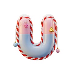 Obraz premium A cheerful 3d render of christmas letter u adorned with festive decorations