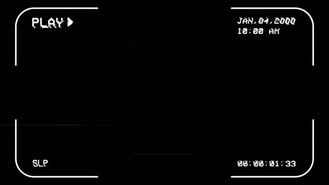 Retro VCR Overlay Screen Display with Heavy VHS Noise, Glitch, Scan Lines, and Date/Time Stamp for Authentic 80s and 90s Found Footage Look in 4K 4k video animation seamless loop